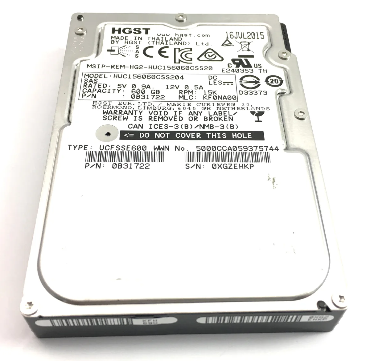 HGST HGST Ultrastar C15K600 HUC156060CSS204 600GB 15000 RPM SAS 12Gb/s 2.5" internal hard drive — product photo