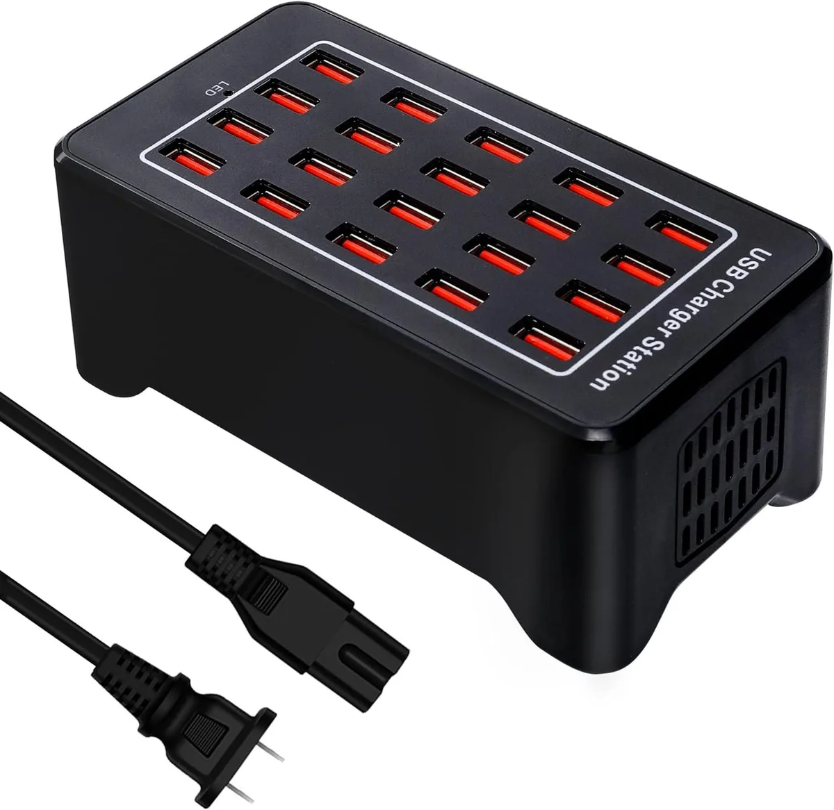 LUOM LUOM WLX-A5-BK 20-Port 100W 20A Desktop USB Charger with Power Switch Black — product photo