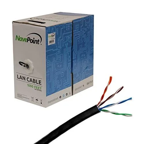 NavePoint NavePoint CAT5e 1000FT UTP CCA Solid 24AWG Black network ethernet cable — product photo