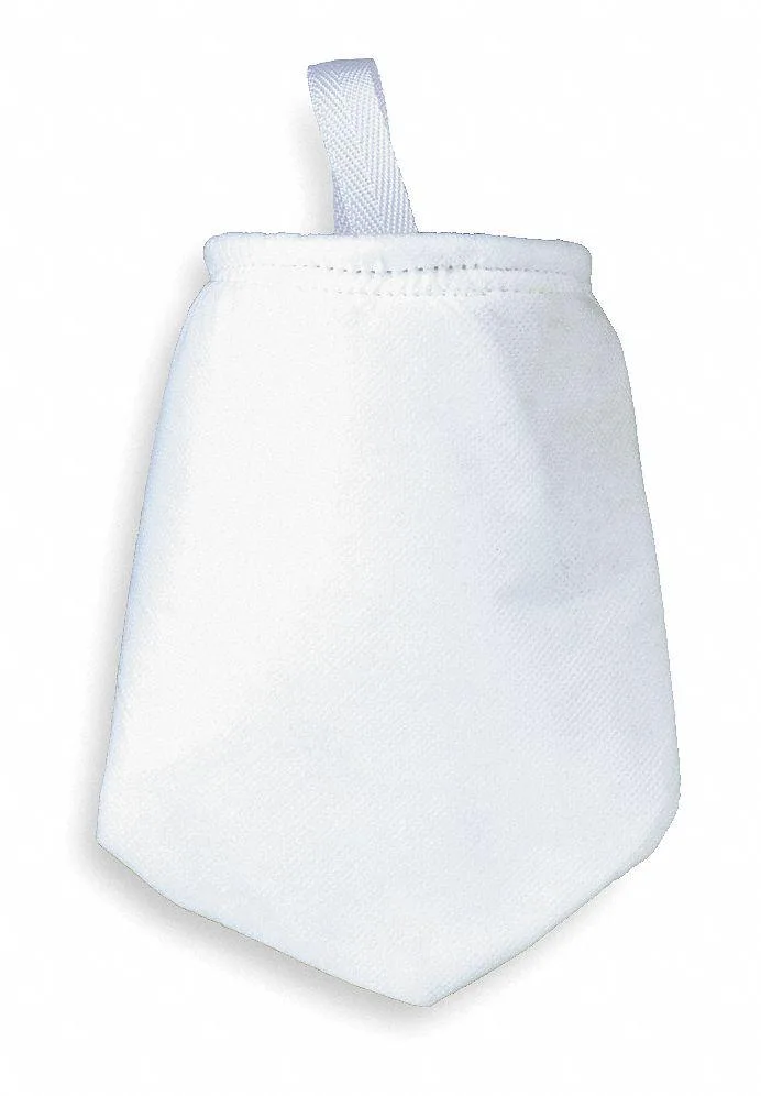 White polyester filter bag with handle ring, glazed finish, 32 inch length