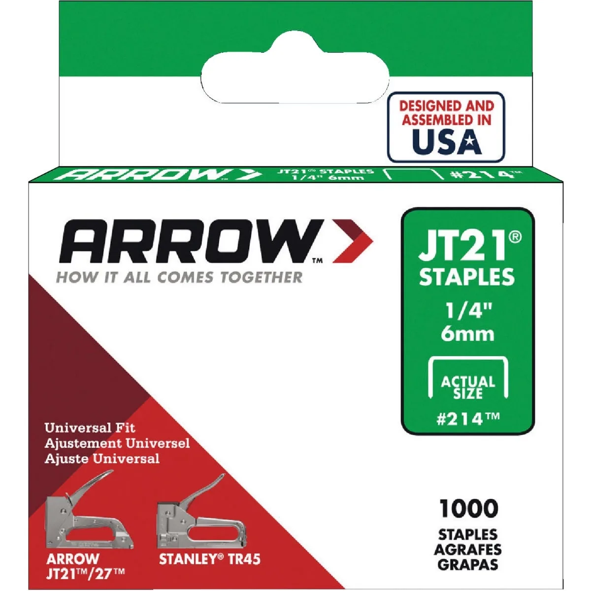 ARROW FASTENER COMPANY LLC ARROW FASTENER COMPANY LLC JT21 Light Duty Staples 1/4 In 1000 Pack 214 — product photo