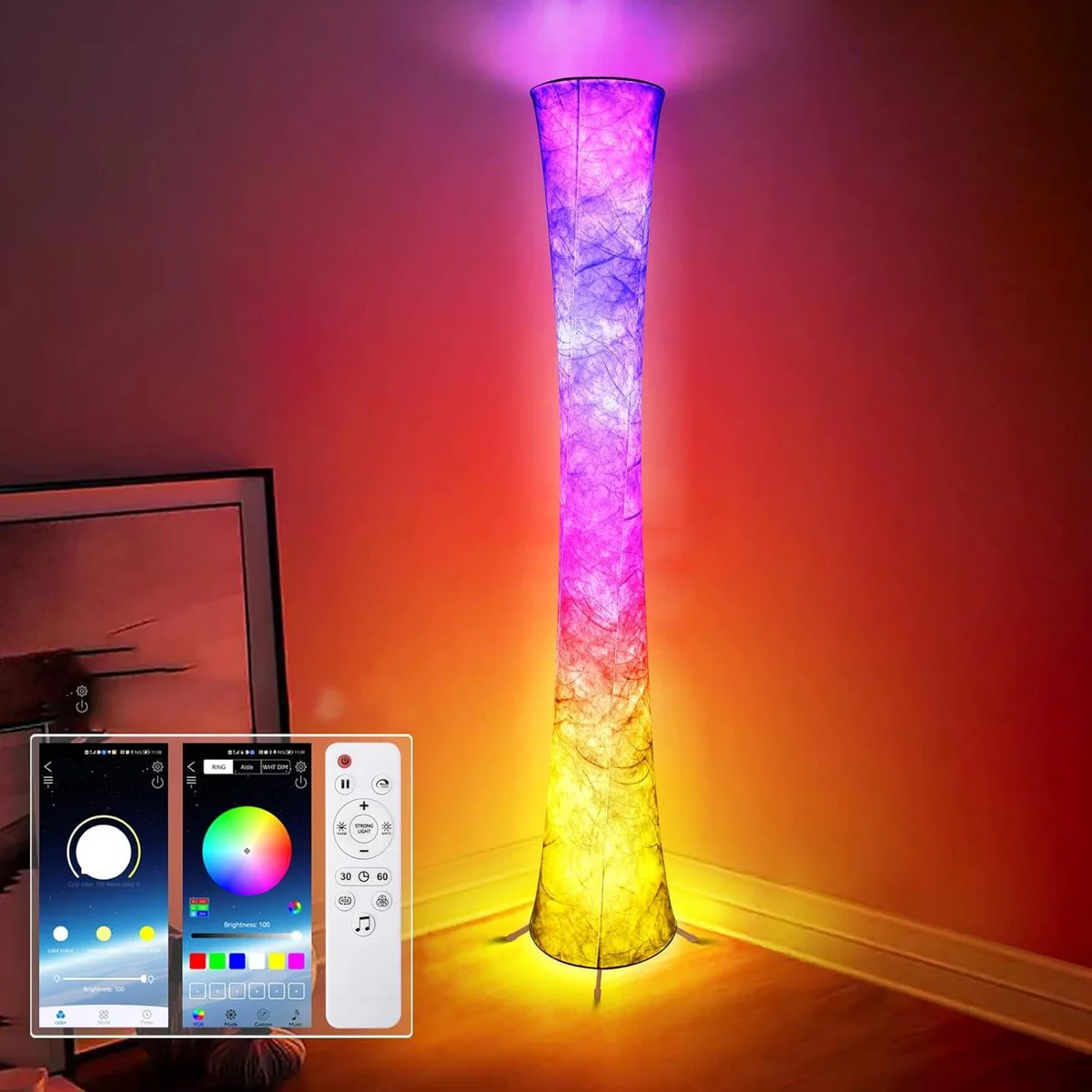 TUKO TUKO 62" RGB Floor Lamp Tyvek Shade Music Sync — product photo