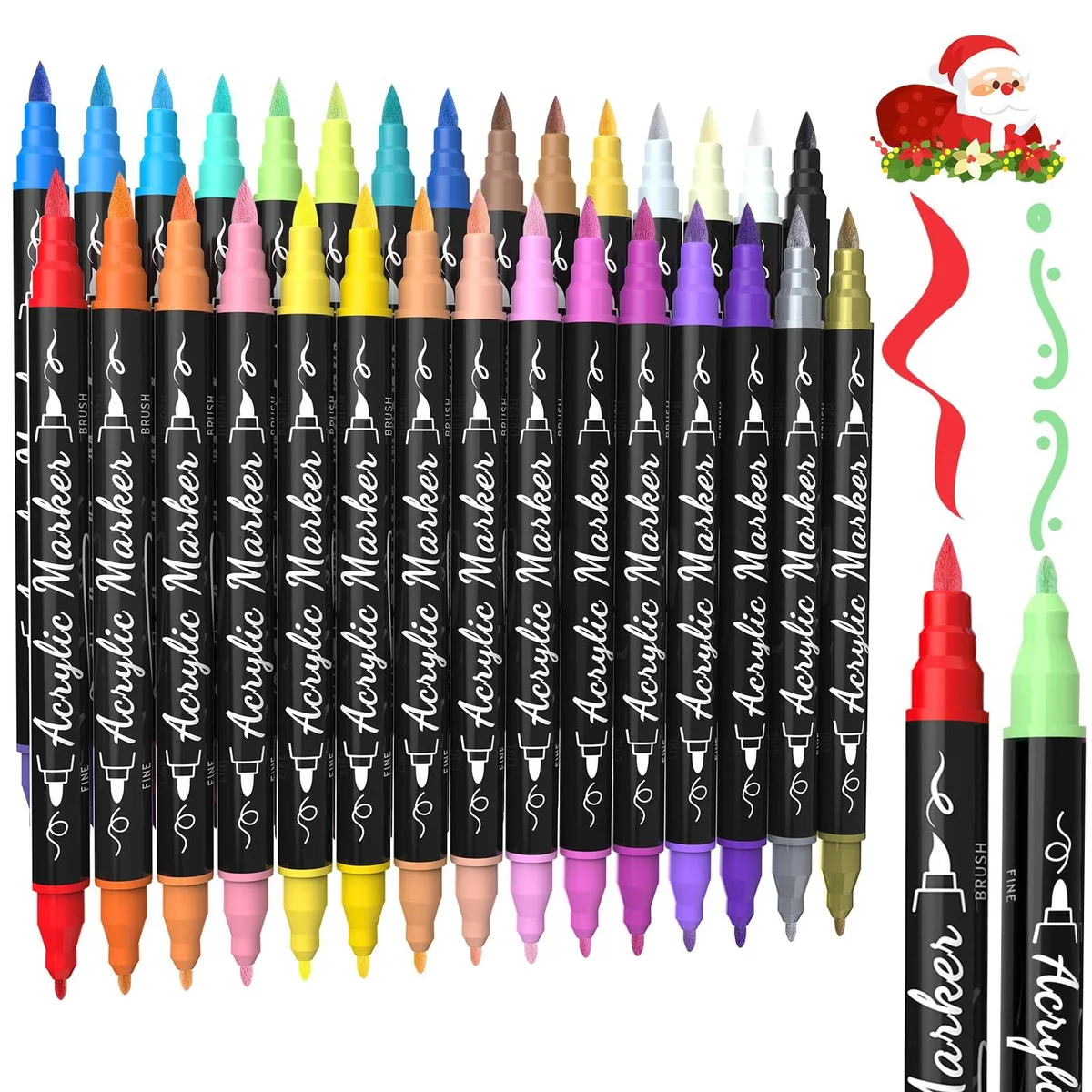 30 Colors Dual Tip Acrylic Paint Markers HY-BFBX-30 illustration — product photo