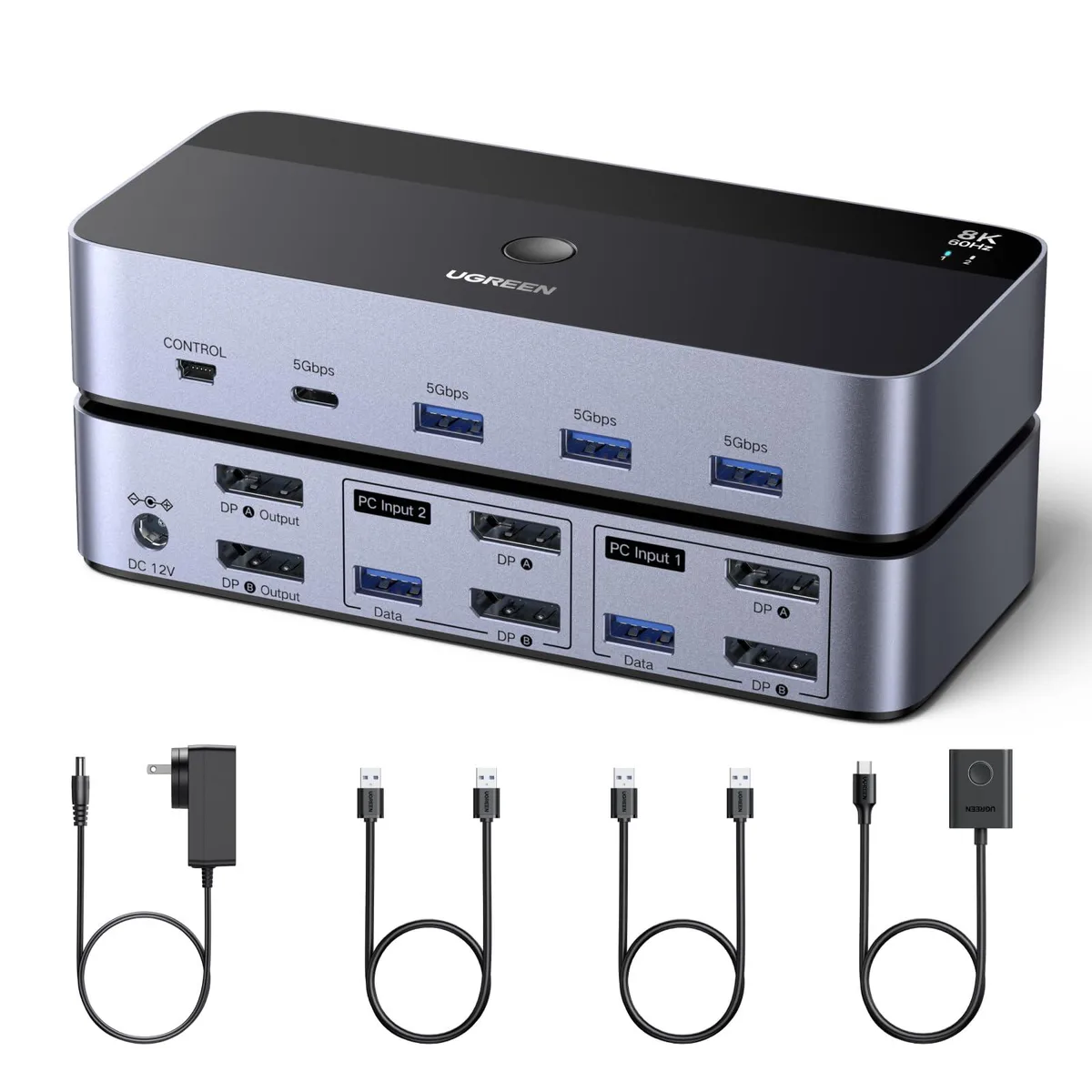 KEHIPI KEHIPI 55851 8K@60Hz DP KVM Switch 2 Monitors 2 Computers 4 USB 3.0 Ports — product photo