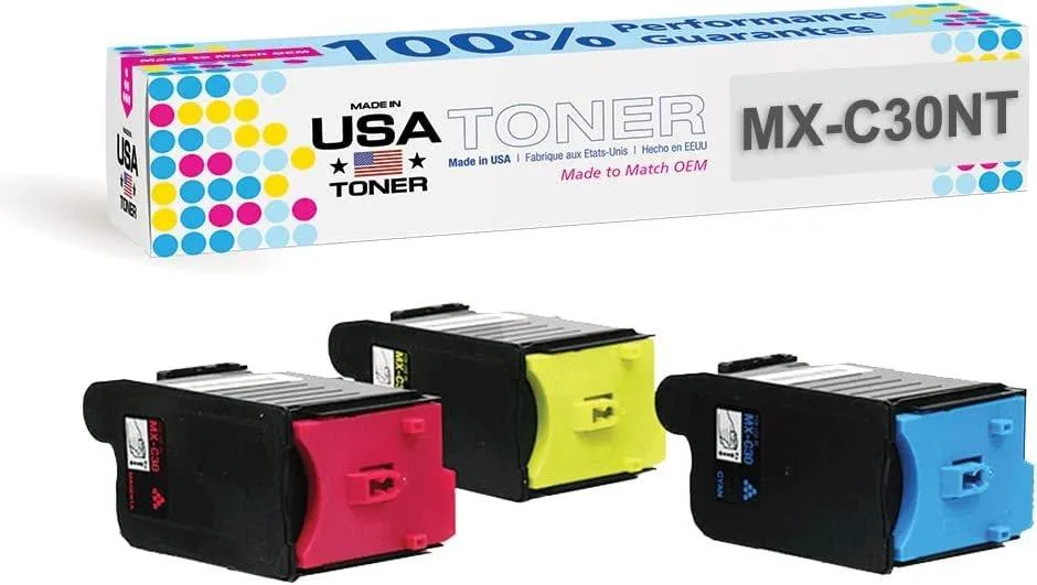 MADE IN USA TONER MADE IN USA TONER Compatible Replacement for Sharp MX-C30NT (Cyan, Magenta, Yellow, 3 Pack) — product photo