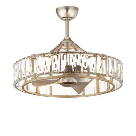 Odeon 8-light WiFi LED fandelight with beveled glass panels and metal frame in Chestnut Bronze or Golden Silver