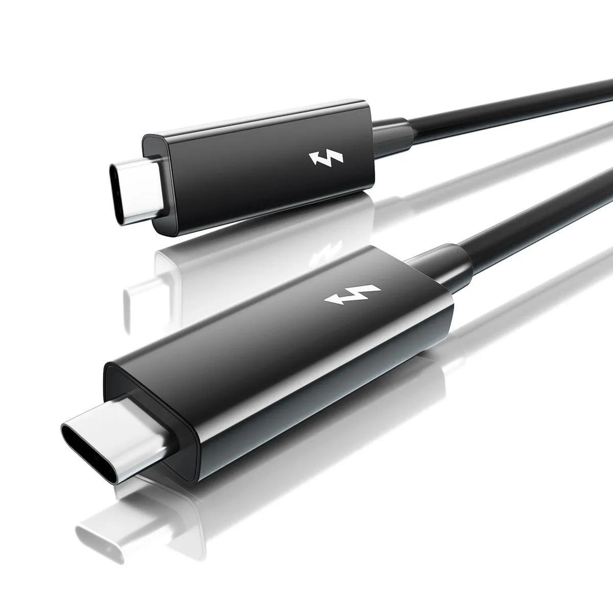 Black Thunderbolt 3 cable with USB-C connectors on both ends, 0.7m long