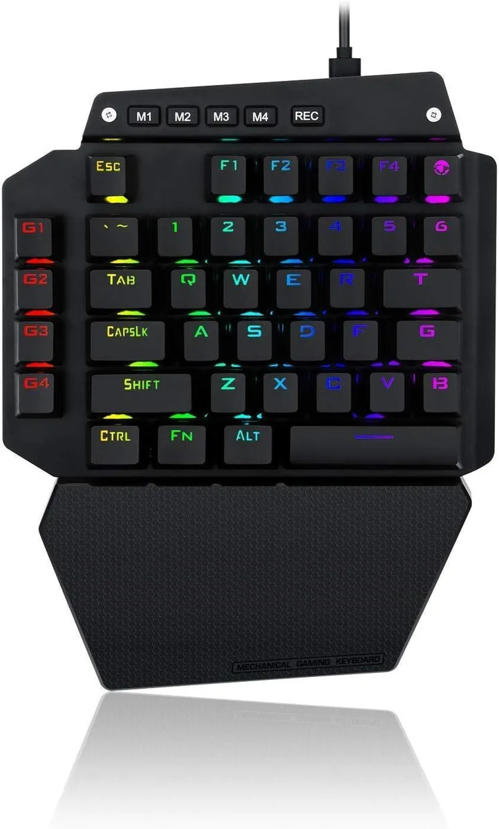BFKK BFKK One-Handed Mechanical Gaming Keyboard, Blue Switch, 6 Macro Keys, Detachable Wrist Rest, USB-C — product photo