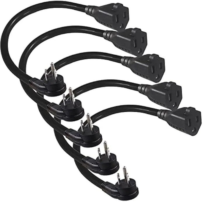 usbroway usbroway 5 Pack Flat Plug Extension Cord 8inch 16AWG 13A 125V Black — product photo