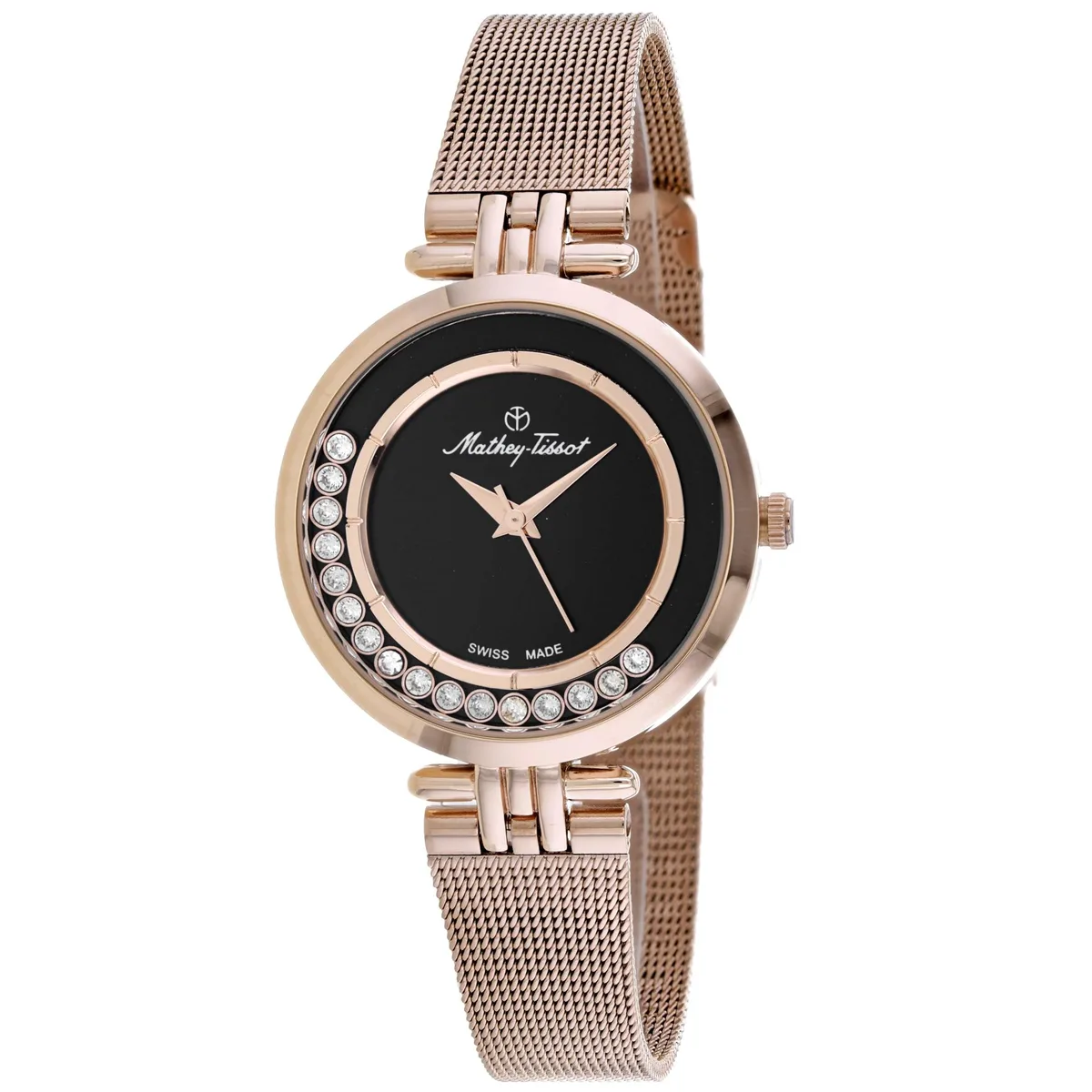 Stainless steel watch with black dial and bracelet