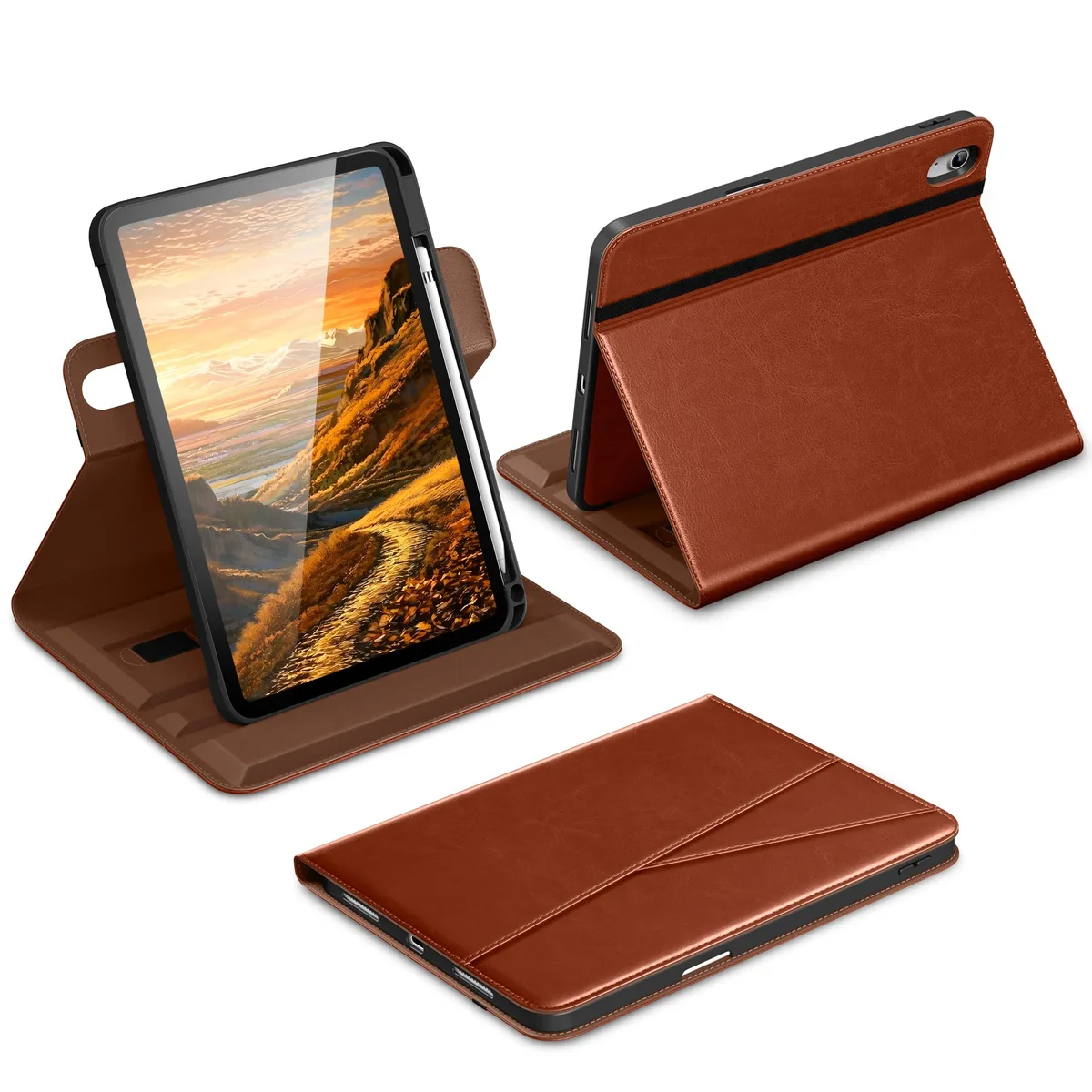  DTTO iPad A16 11th/10th Gen Case Brown 360 Rotation Pencil Holder — product photo