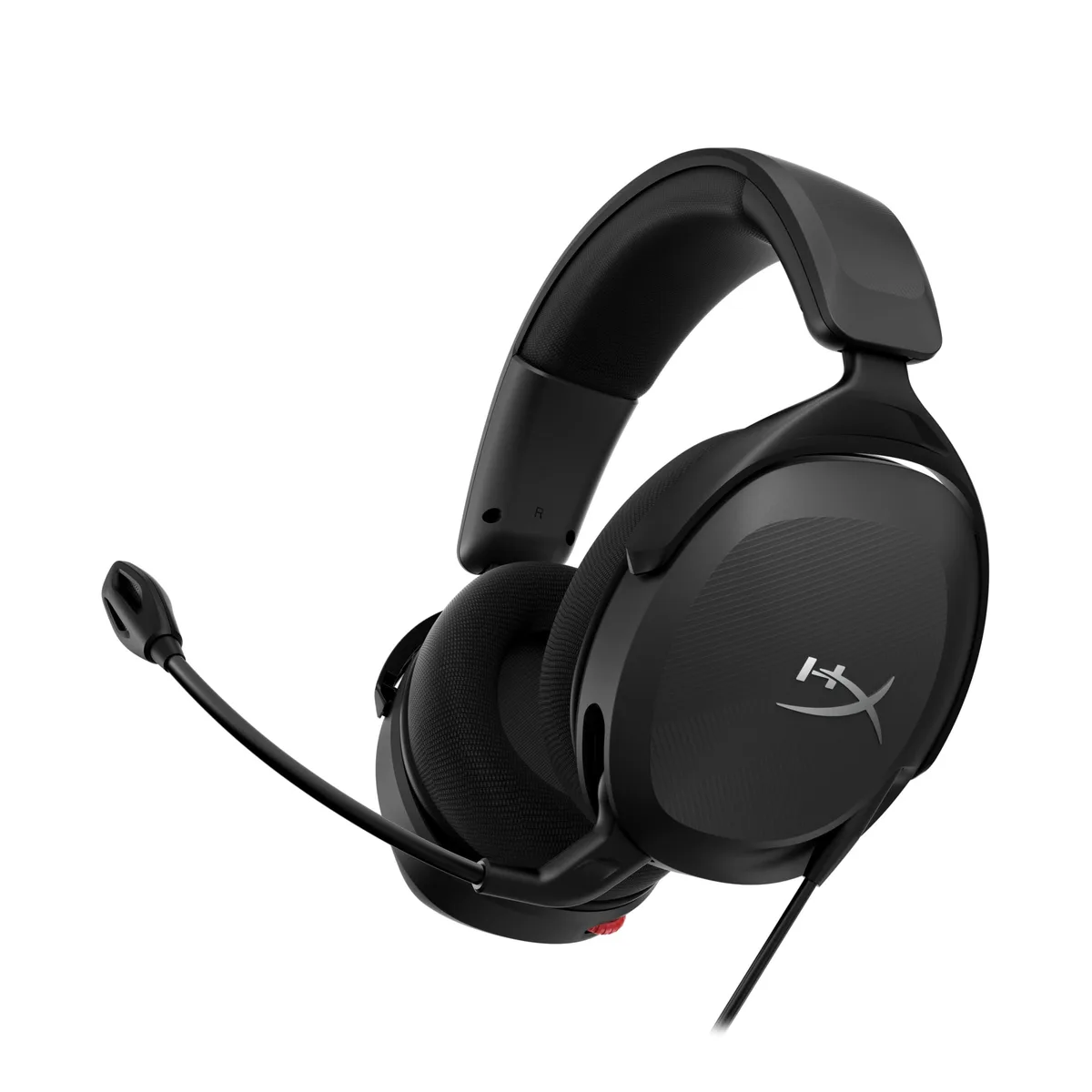 Black and red over-ear gaming headset with swivel microphone and 3.5mm cable