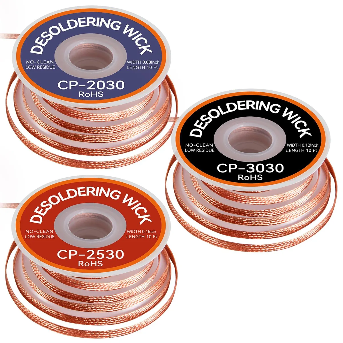  JoTownCand DW-202530 3-Size Desoldering Wick Kit .08 .1 .12in 10ft — product photo