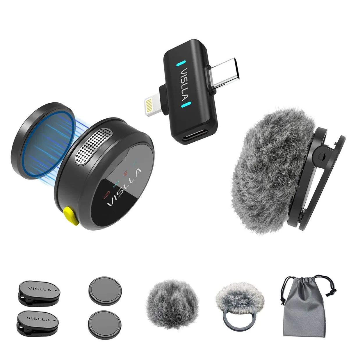 Vislla Mini Microphone Wireless Lavalier with Furry Windscreen 12 Hours .109 kg — product photo