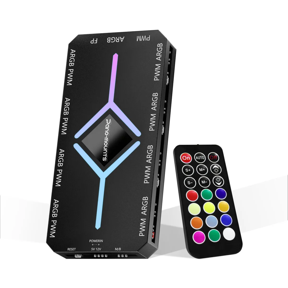 PANO-MOUNTS PANO-MOUNTS PWM Fan Hub 1 to 9 Ports Magnetic ARGB Splitter SATA Remote Black — product photo