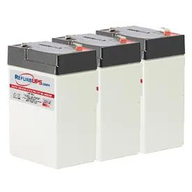 A sealed kit containing three six-volt 4.5 Ah batteries in black plastic cases