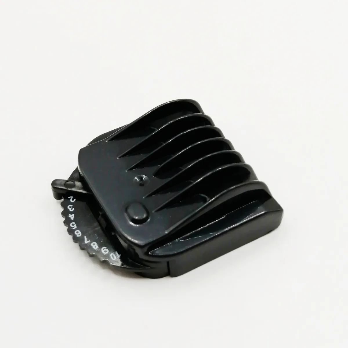 Black plastic beard guide comb with ten length settings from 2mm to 11mm