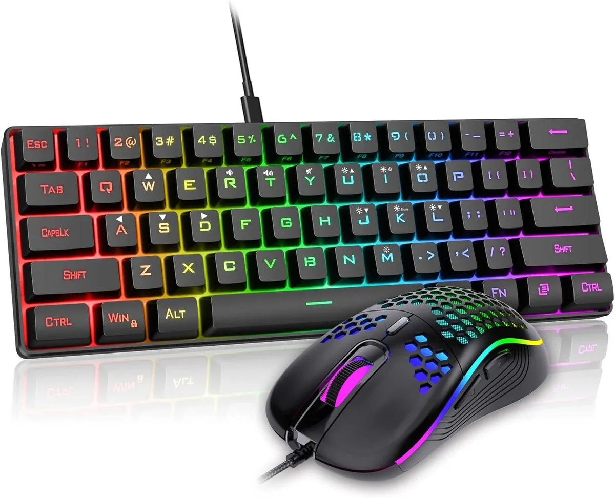 TUKO TUKO 60% 61-Key RGB Gaming Keyboard &amp; 7200 DPI Mouse Combo (Black) — product photo
