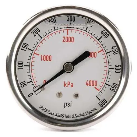 Value Brand Value Brand Commercial Pressure Gauge 0-600 psi 2.5 in Dial 1/4 NPT Center Back — product photo