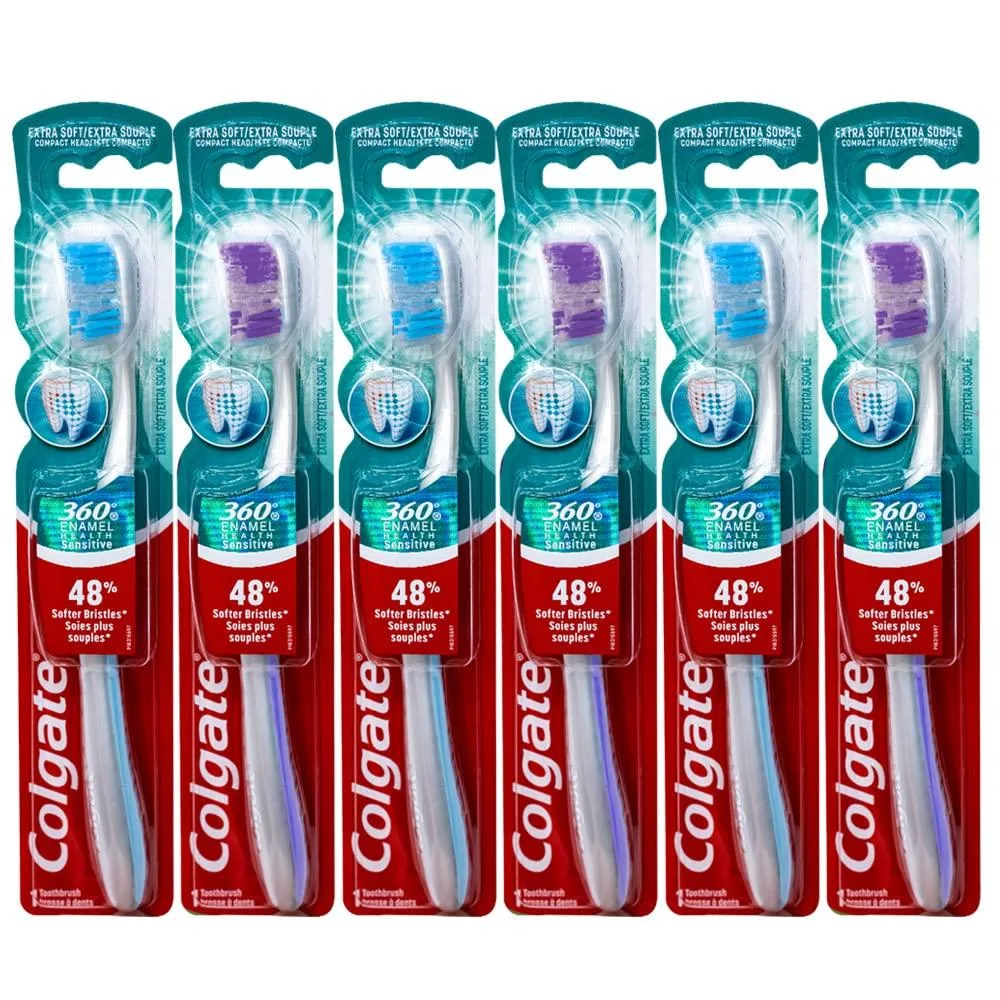 Pack of six multicolour manual toothbrushes with extra-soft compact heads