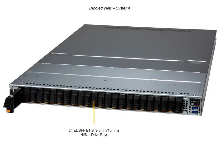 Supermicro Supermicro SSG-121E-NES24R-G1 1U rack server dual Xeon 6548Y+ 32C 2.5GHz 256GB DDR5 3.8TB+480GB NVMe — product photo