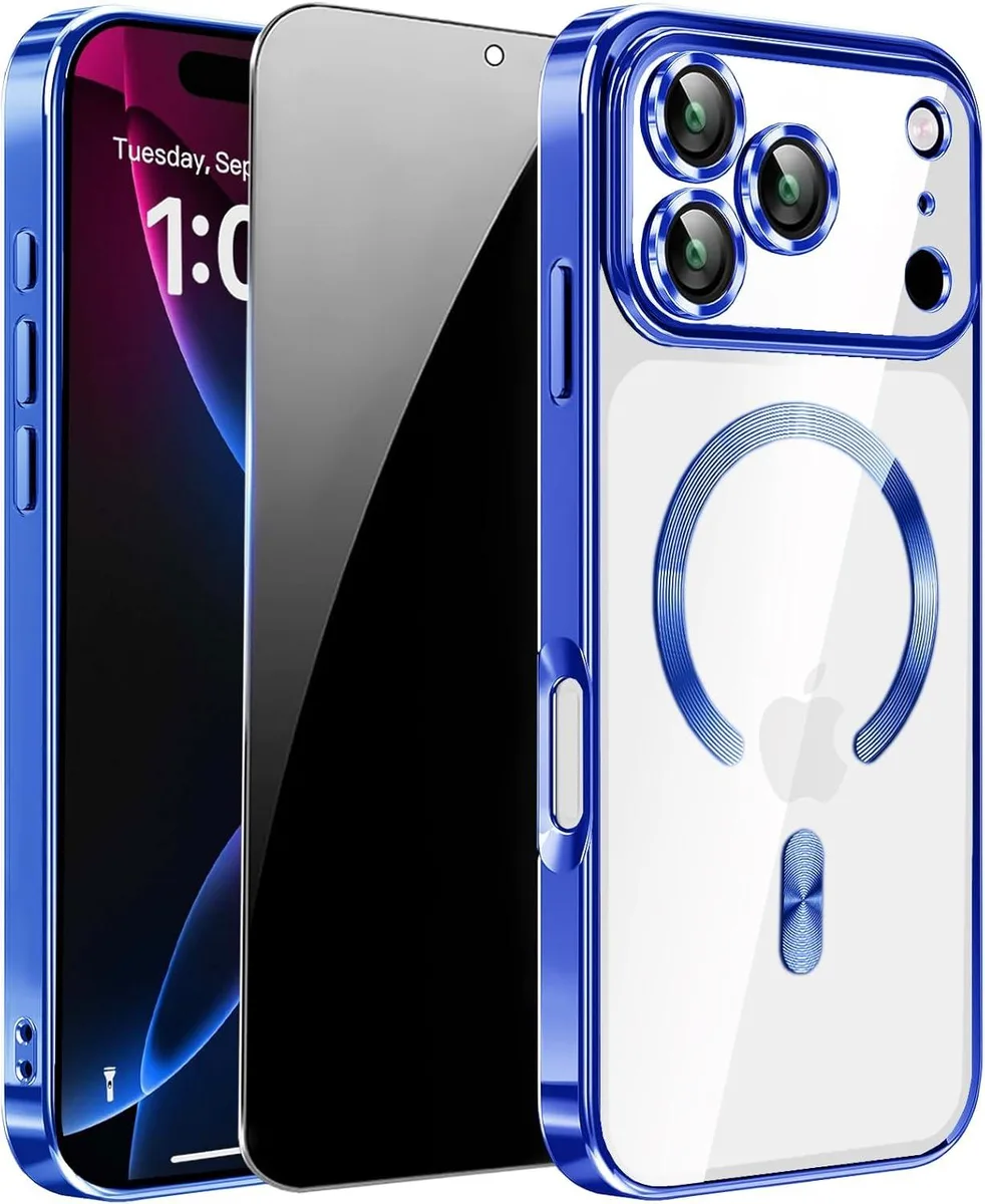 OMOTON OMOTON Magnetic Case for iPhone 17 Pro Max with Privacy Screen Protector & Camera Cover Blue — product photo