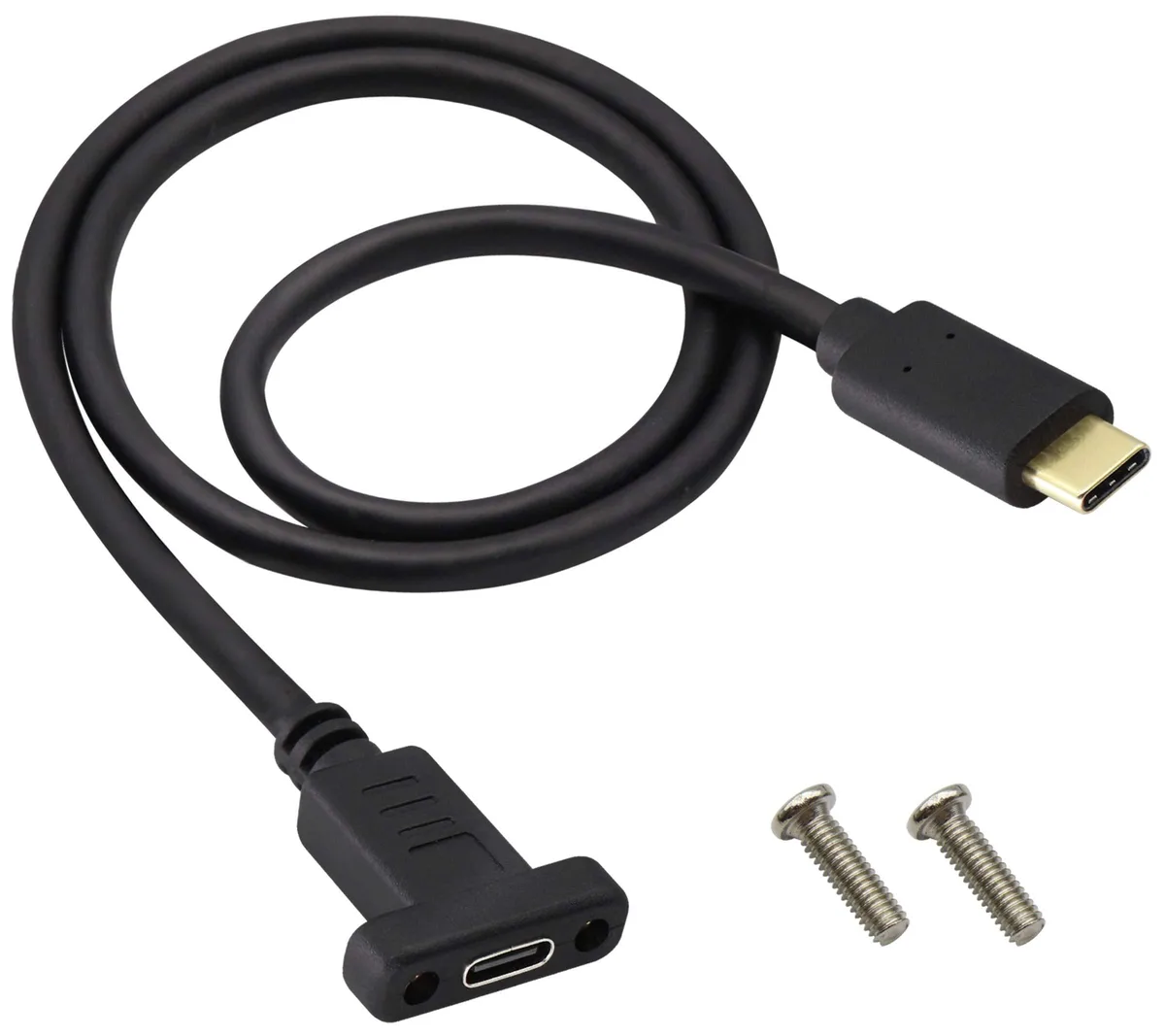 BUCIER BUCIER USB 3.1 Type C Male to Female Panel Mount Extension Cable 0.6 m 10 Gbps 4K@60 Hz Screw Hole Black — product photo