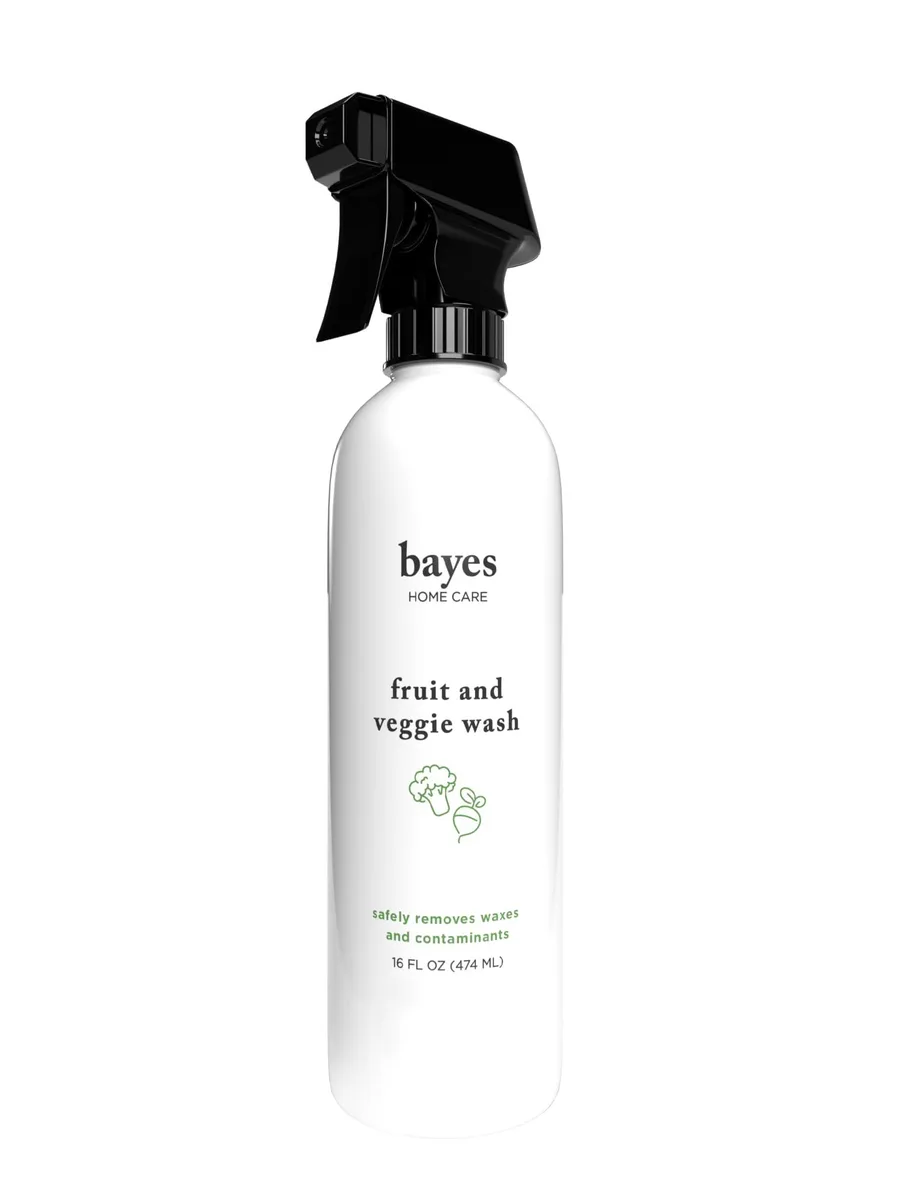 White 16 oz spray bottle with green label, trigger top, standing upright