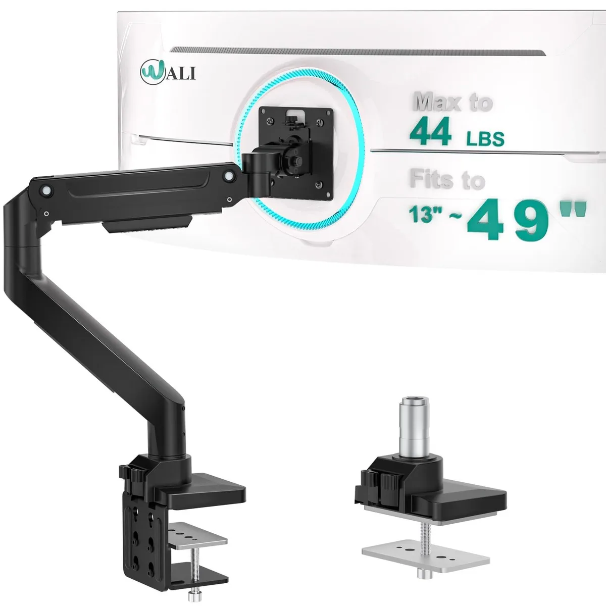 V2 Technologies V2 Technologies 2 in 1 accessory monitor arm 13-49in 44lb 75x75 100x100 VESA black — product photo