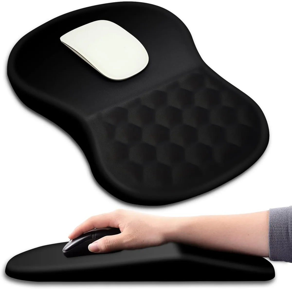 Emerson Emerson Ergonomic Mouse Pad Wrist Support Massage Design Memory Foam Non-Slip PU Base 12x8 inch Black — product photo