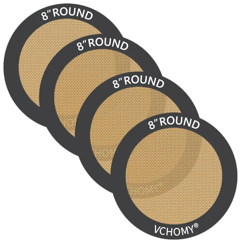 Four grey round silicone baking mats, eight inch diameter, stacked flat