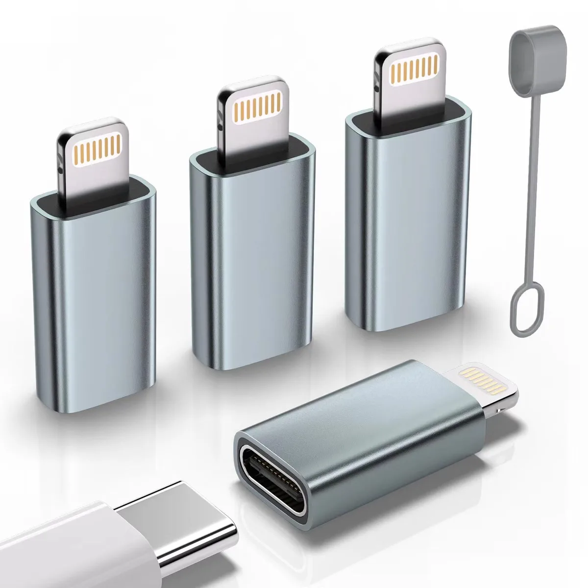 White USB-C female to Lightning male adapter with anti-lost loop, 7.09 inches long