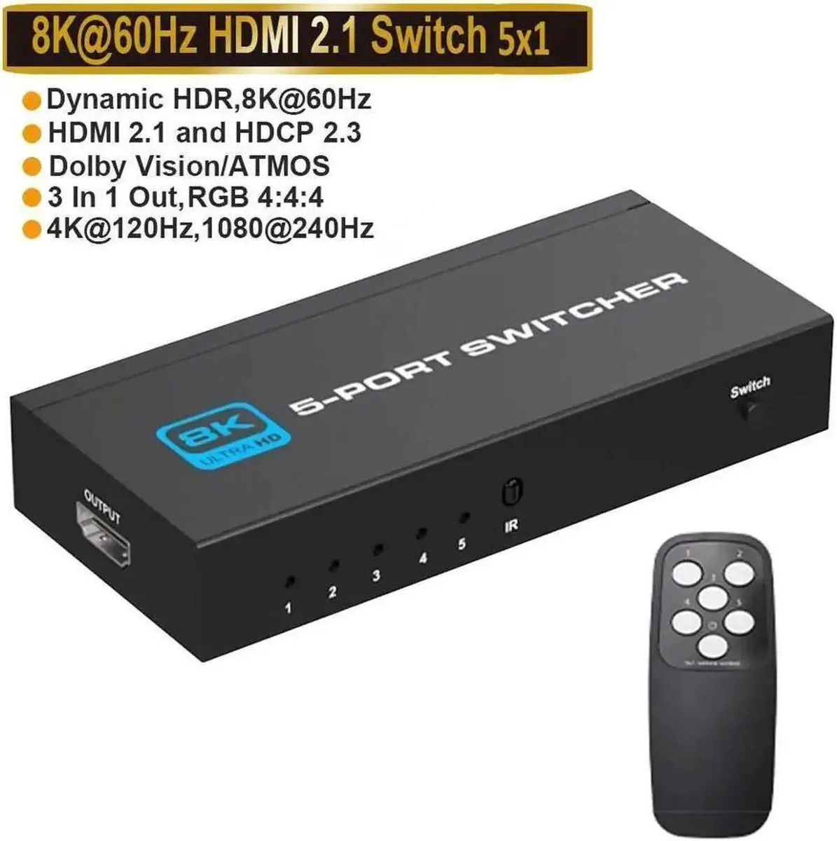 SMUGDESK SMUGDESK OZ8Q5 HDMI 2.1 Video Switch 5 in 1 Out 48Gbps 8K@60Hz 4K@120Hz — product photo