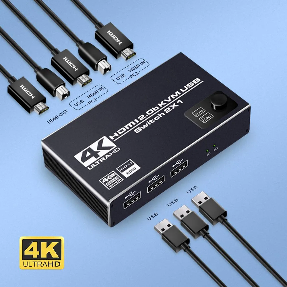 LUOM LUOM OZK1 4K@60Hz 2-Port HDMI KVM Switch 2 In 1 Out with 3 USB 2.0 Ports Switcher — product photo