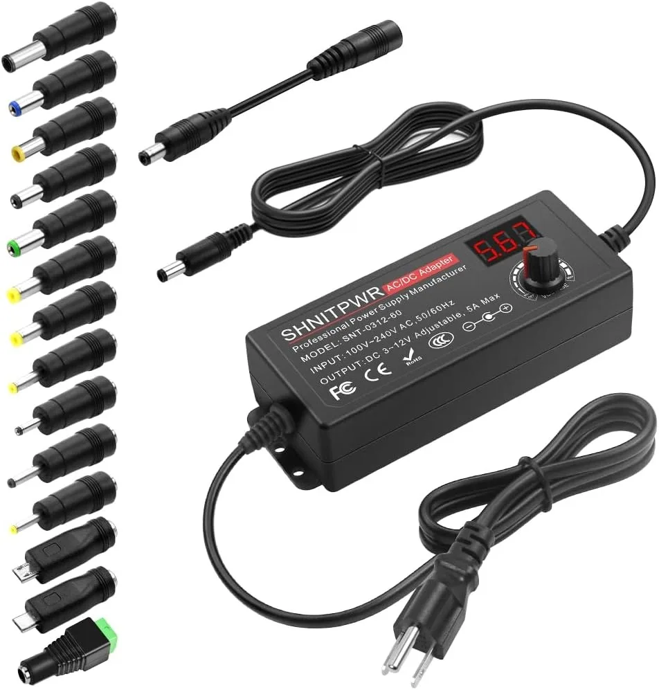 BASEUS BASEUS 60W Universal Adjustable AC Adapter 3.5-12V 5A 14 Tips Polarity Converter — product photo