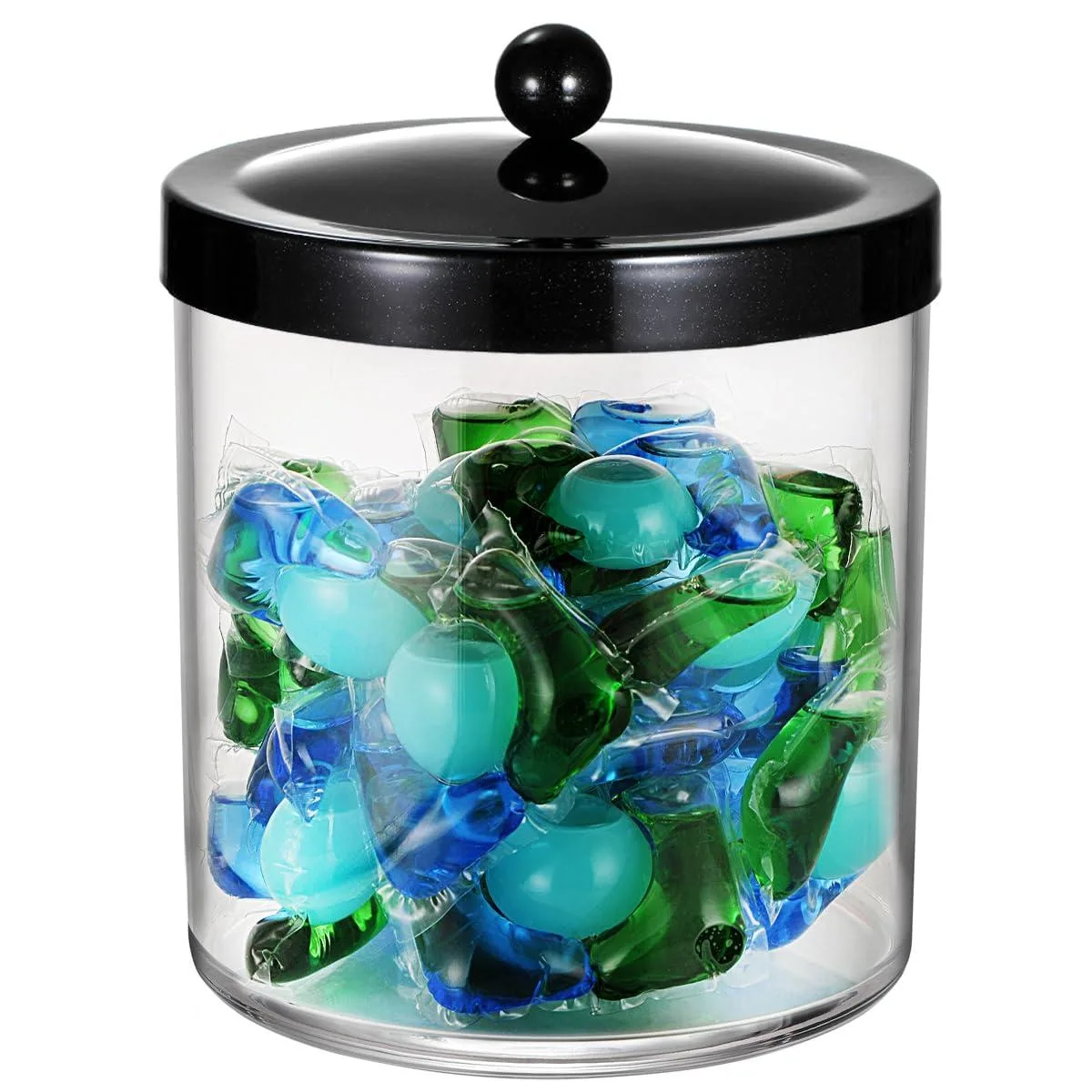 Clear plastic apothecary jar with matte black stainless steel lid