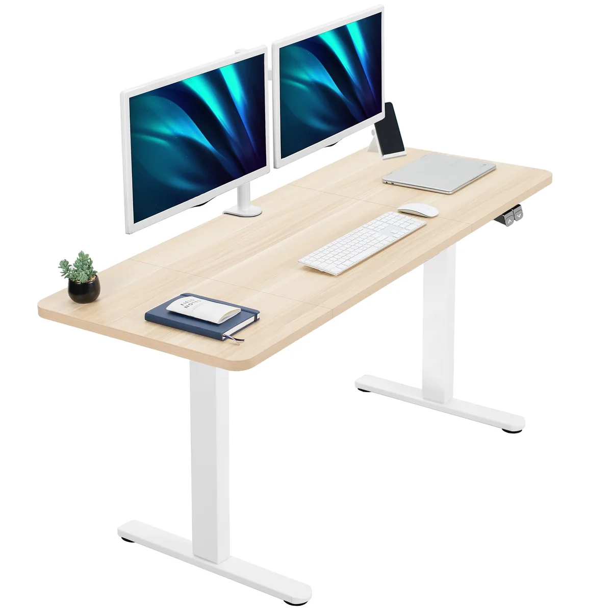 VIVO VIVO Electric Stand Up Desk 60 x 24 Light Wood White Frame — product photo