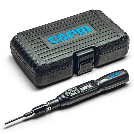 Capri Tools digital torque screwdriver with LCD display and 1/4 inch hex bit holder