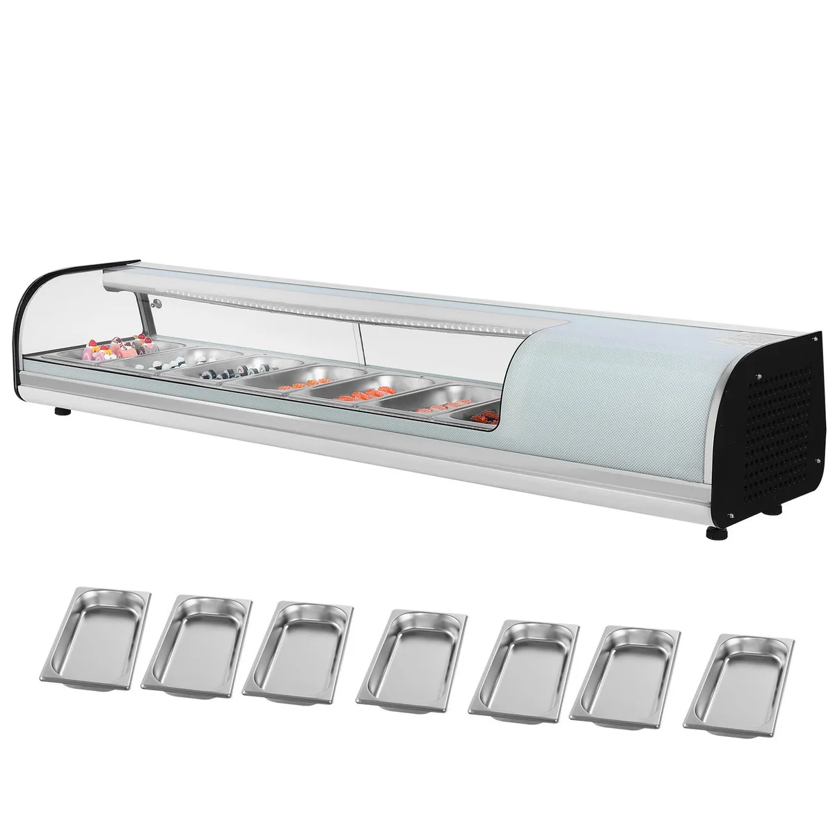 VEVOR VEVOR Sushi Display Case 2.5 Cu.ft 7-Pan Curved Glass — product photo