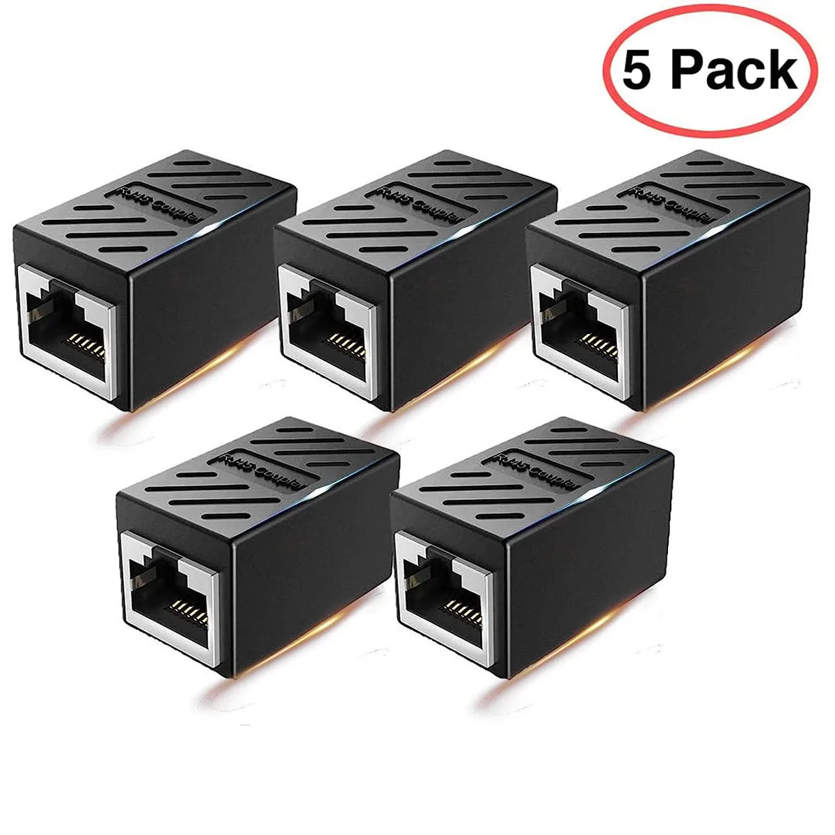 AUBEAMTO AUBEAMTO RJ45-5P 5-Pack Black Cat7 RJ45 Coupler 1 ft — product photo