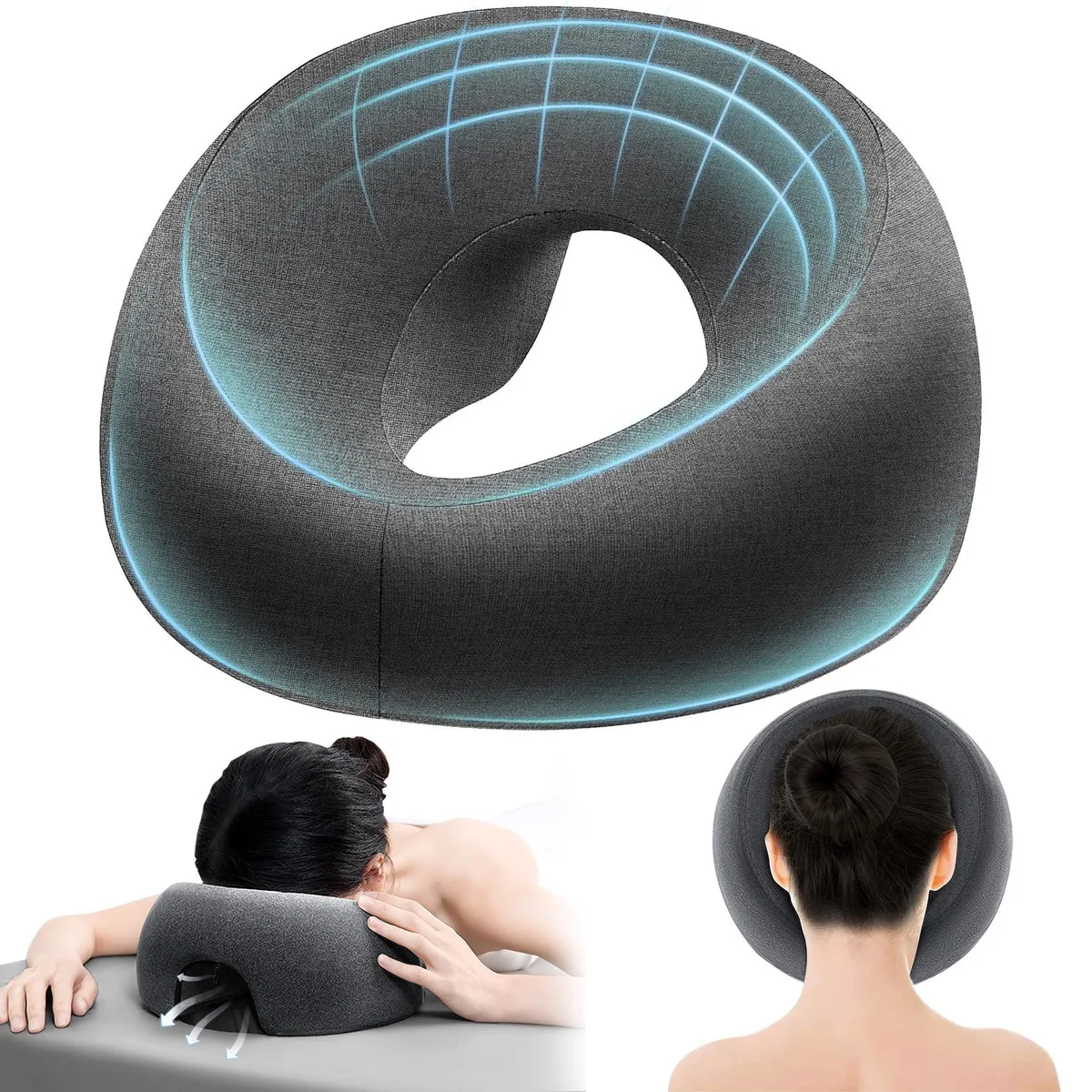 Pink memory foam face-down pillow with hollow breathing zone and removable cover