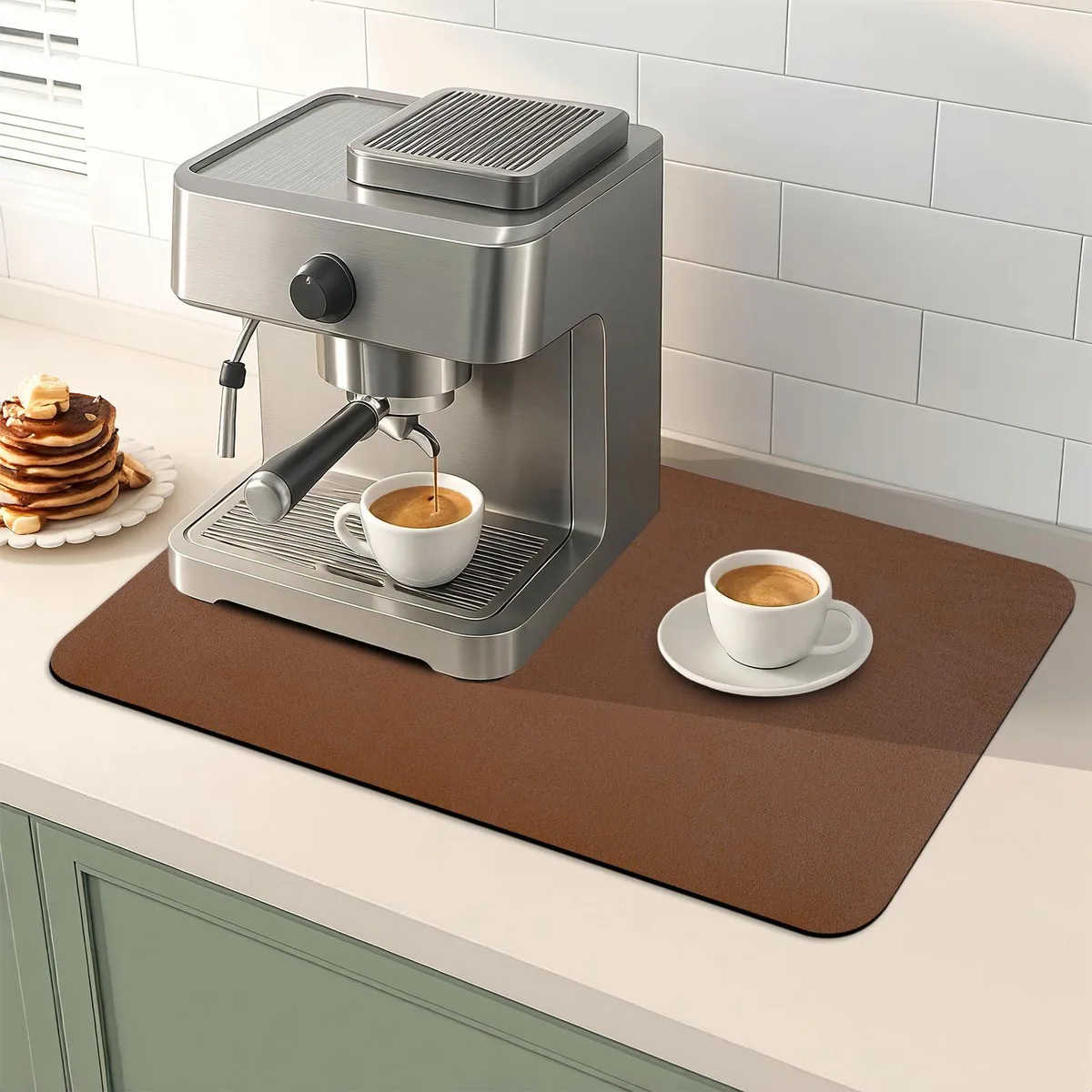 Brown rectangular mat 12 by 19 inches with rubber backing