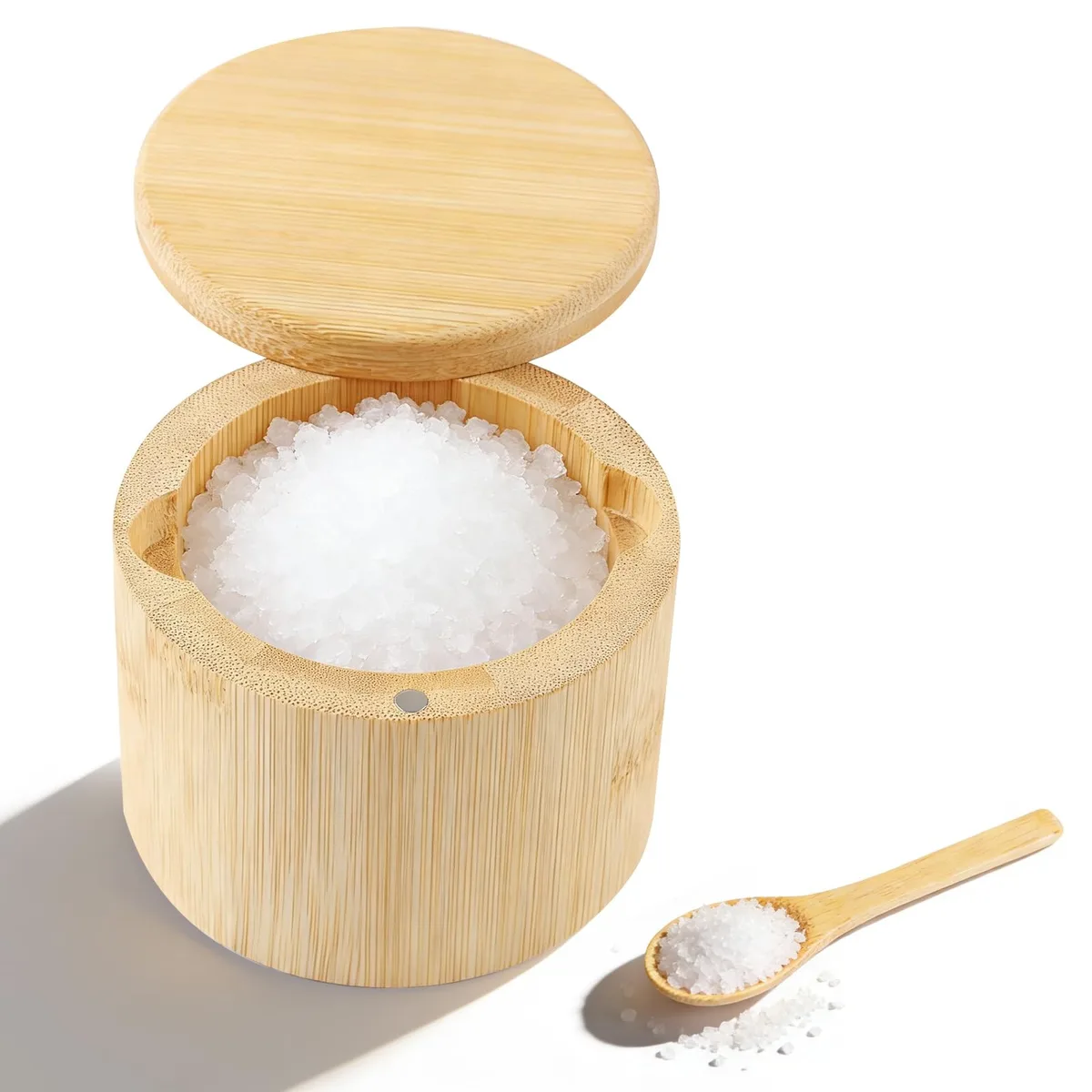  Bamboo Salt Cellar with Magnetic Swivel Lid and Spoon — product photo
