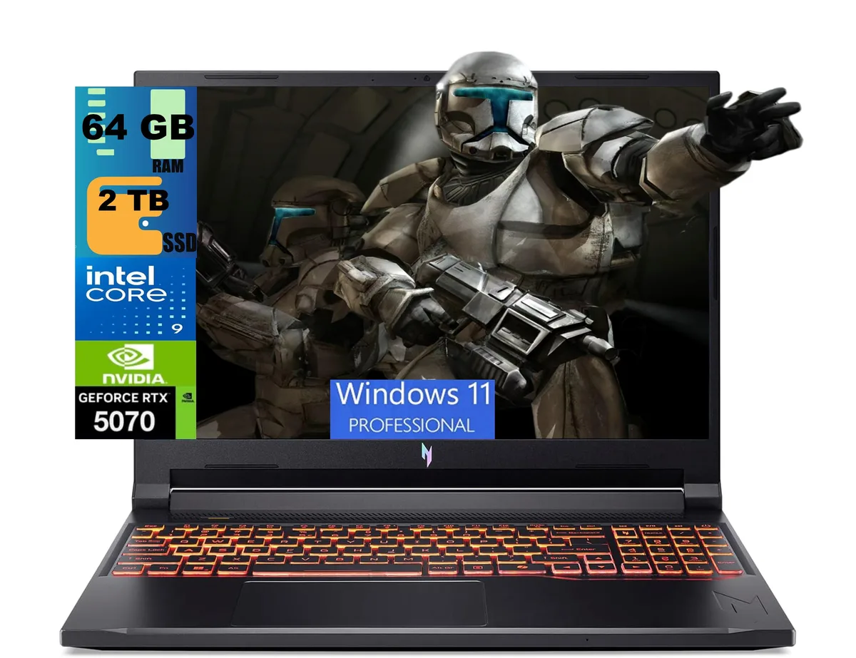 Acer America Acer Nitro V 16 gaming laptop Intel Core 9 270H RTX 5070 64GB 2TB Pro 180Hz — product photo
