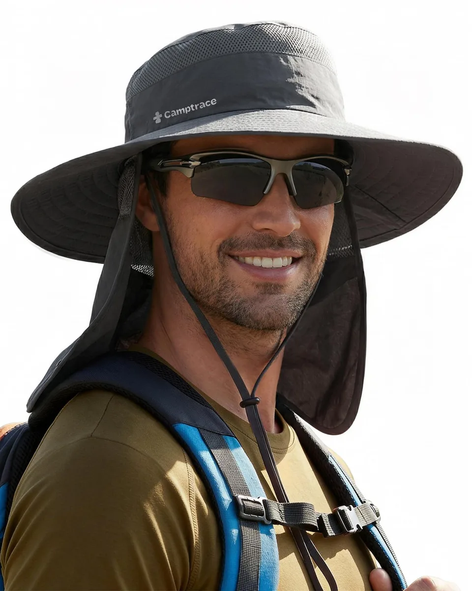 Camptrace sun hat UPF 80+ wide brim mesh neck flap — product photo