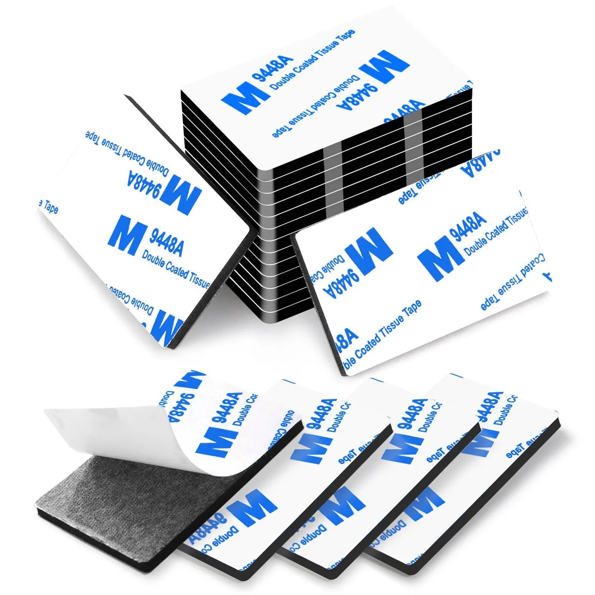 Forty-eight black rectangular foam pads three millimetres thick on four sheets