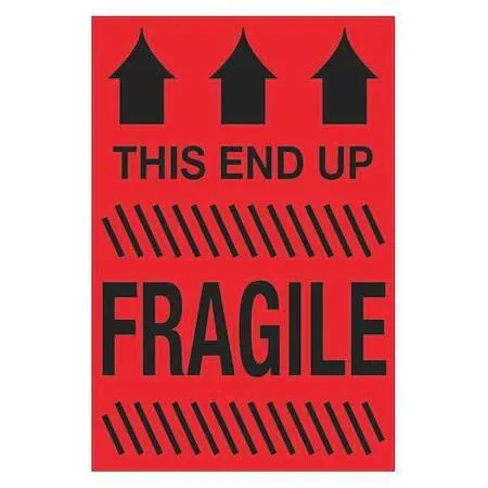 Tape Logic Tape Logic DL1185 "This End Up - Fragile" Labels Fluorescent Red 4x6 In — product photo
