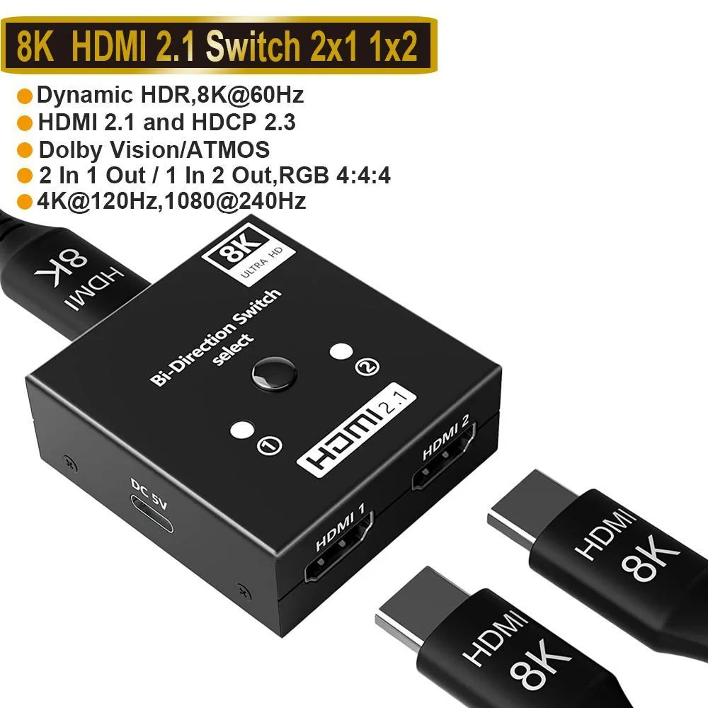 WRIARICH WRIARICH HDMI 2.1 Switch 2 Port Bidirectional 8K60 4K120 — product photo