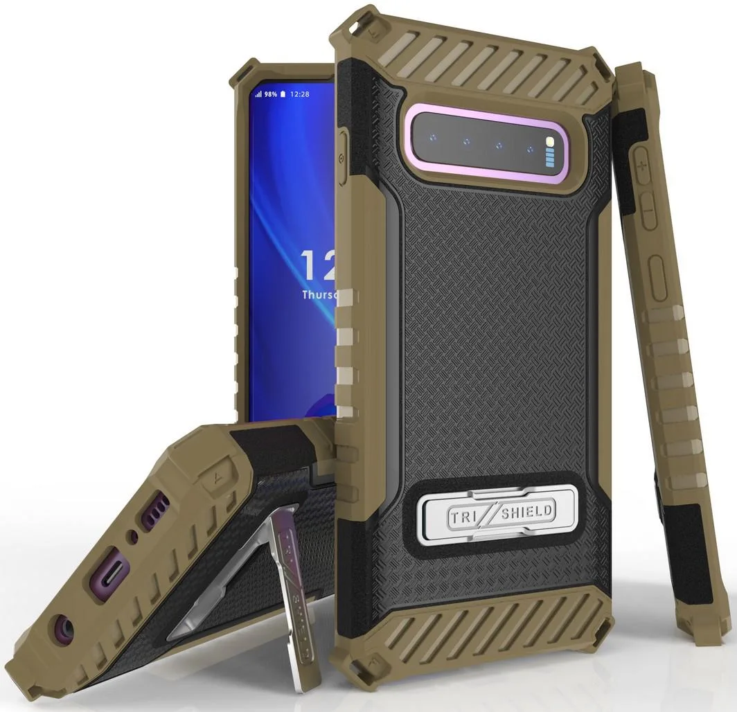 Nakedcellphone Nakedcellphone Tri-Shield Kickstand Case + Lanyard Strap Brown for Samsung Galaxy S10 — product photo