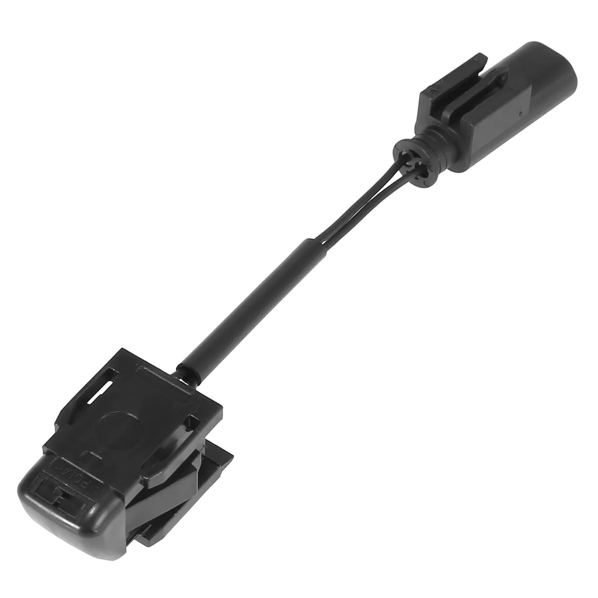 Black plastic heated washer nozzle, 14.8 by 4.5 cm, two pins, left or right fit